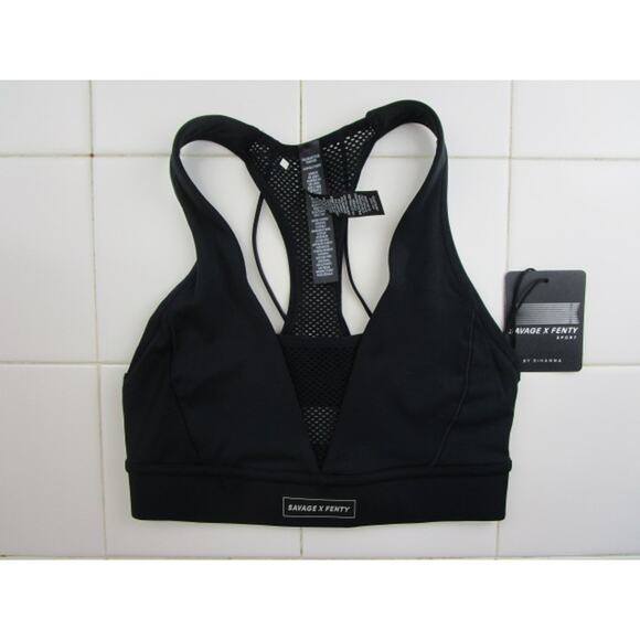 Savage X Fenty Halter Sports Bra Mesh Low Impact Black Bra Women's Small - Picture 1 of 3